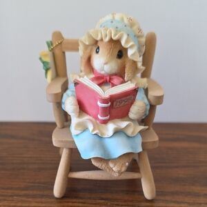 Enesco Bunny Figurine in Blue Dress with Red Book